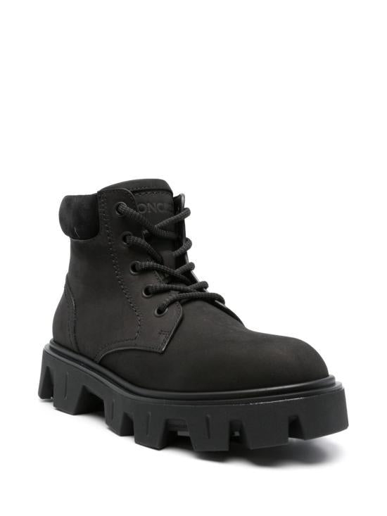 Moncler Black Leather Combat Boots for Men