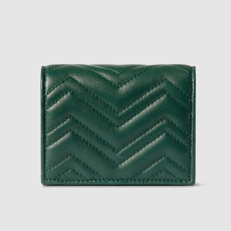 GUCCI GG Marmont Green Leather Card Case Wallet Women’s Bifold Wallet