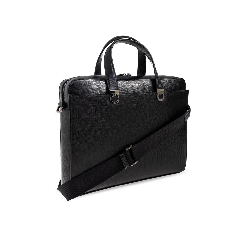 Ferragamo Gancini Leather Briefcase Black Men's Bag