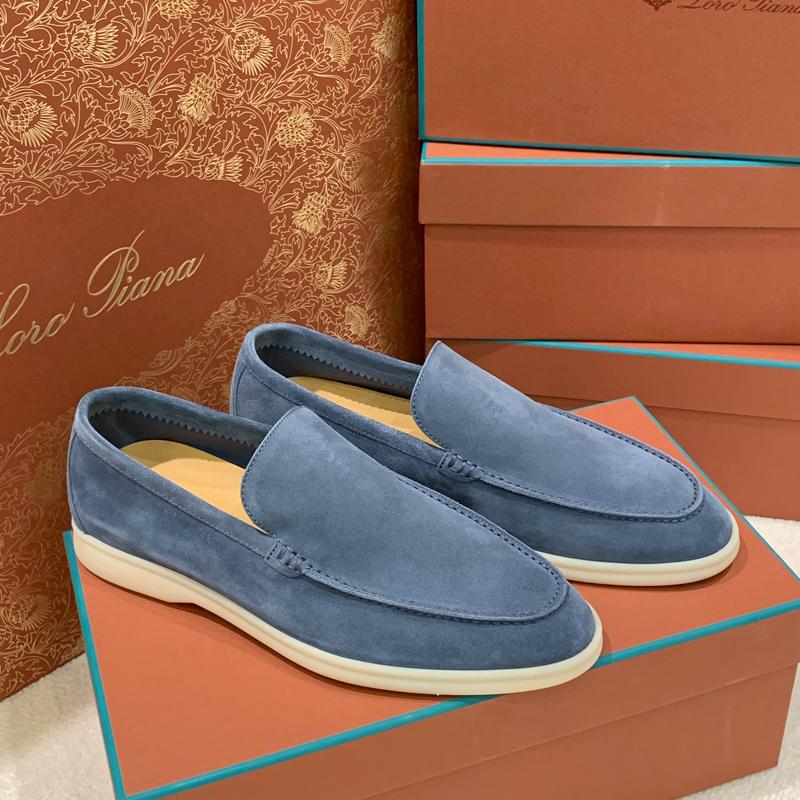 Loro Piana Navy Suede Classic Moccasin Loafers for Men