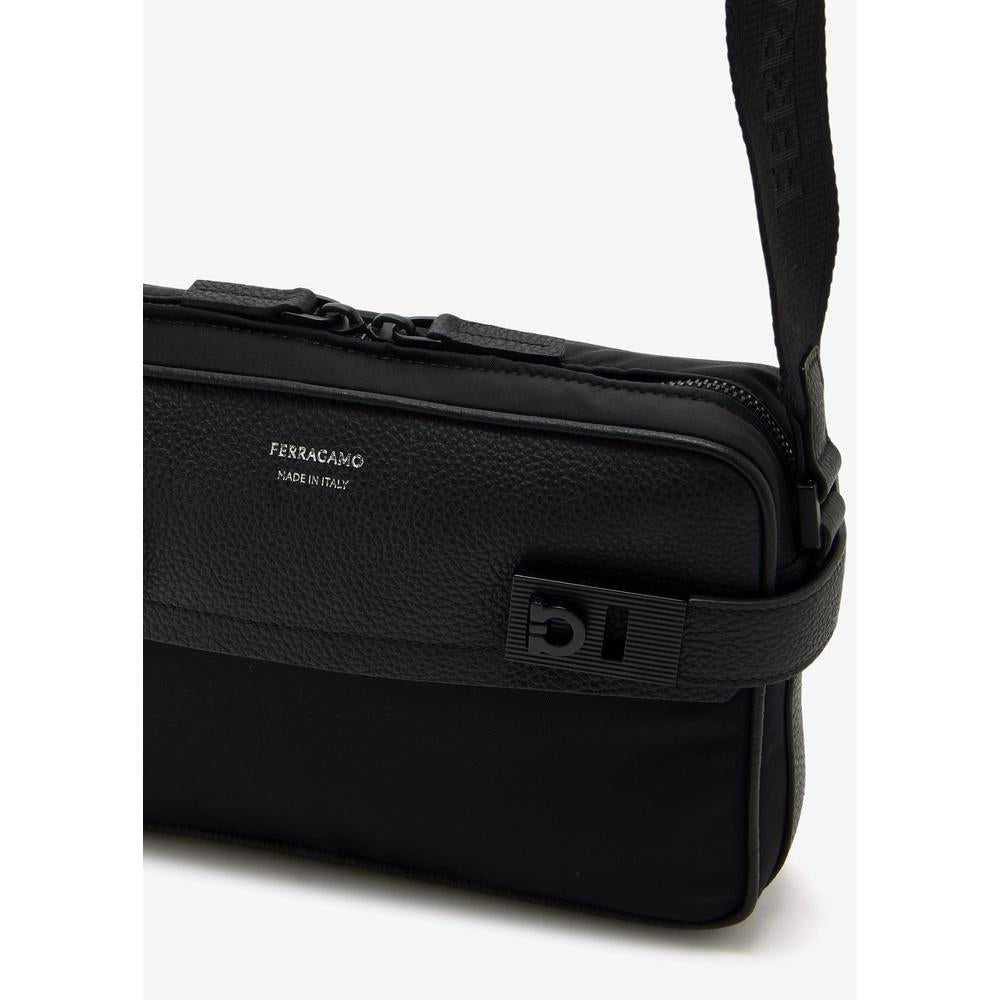 Ferragamo HUG Buckle Crossbody Bag Black Leather Men