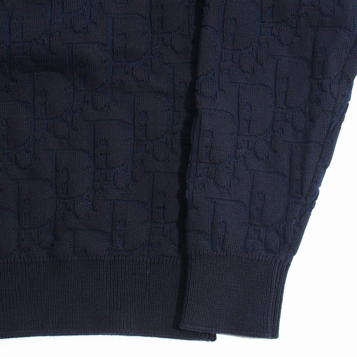 DIOR MEN Oblique Cotton Round Neck Knit Sweater Navy