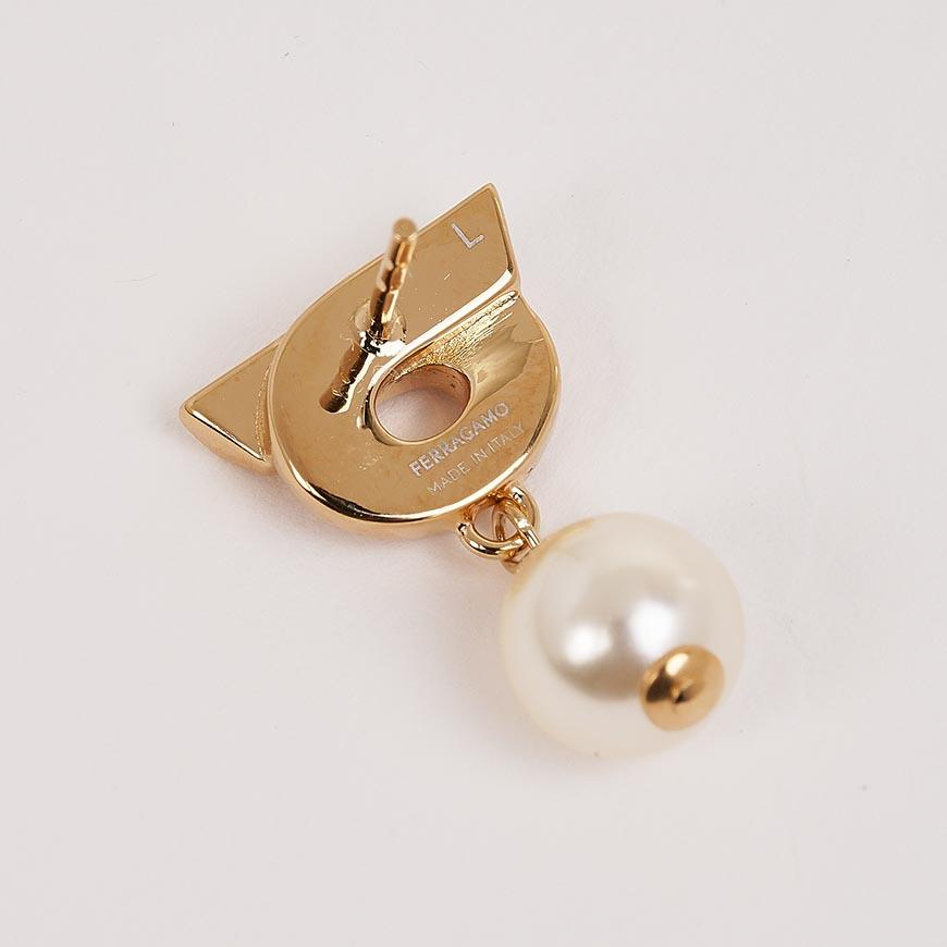 Ferragamo Crystal Gancini Pearl Drop Earrings Gold Tone Women