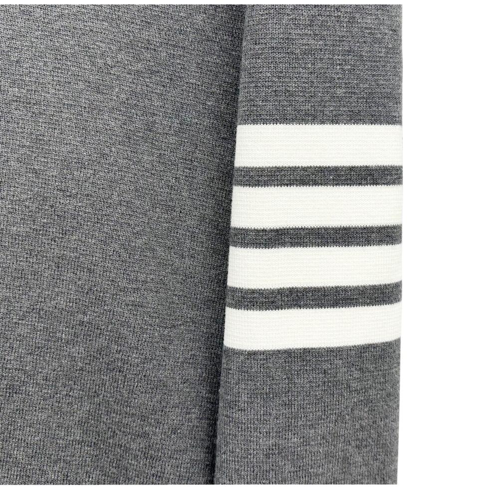 THOM BROWNE Grey Milano Stitch Armband Stripe Crewneck Knit Sweater MKA202A 035