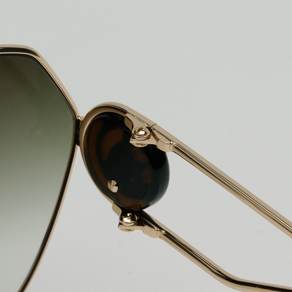 Lanvin Dark Green Square Sunglasses Gold Metal Frame Logo LNV129SLB 734