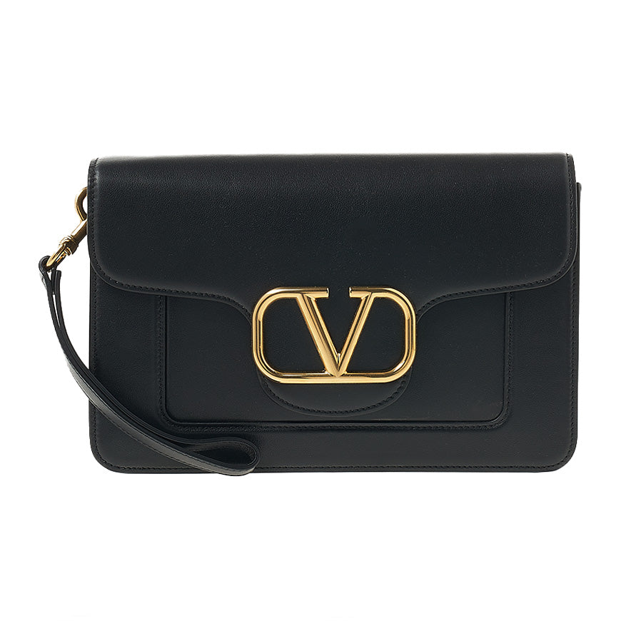 VALENTINO Garavani V Logo Signature Black Leather Clutch