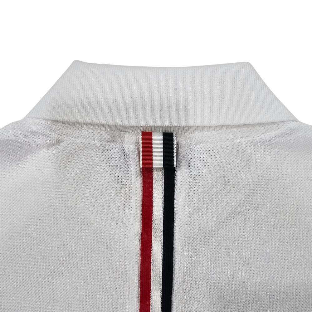 THOM BROWNE Women’s White Piqué Polo Shirt with Tricolor Stripe