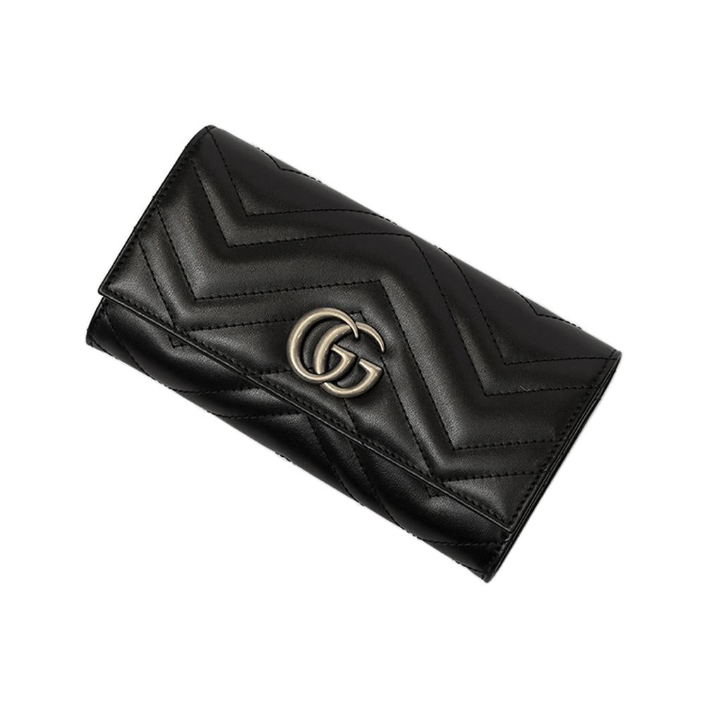 GUCCI GG Marmont Continental Long Wallet Black Leather Women’s