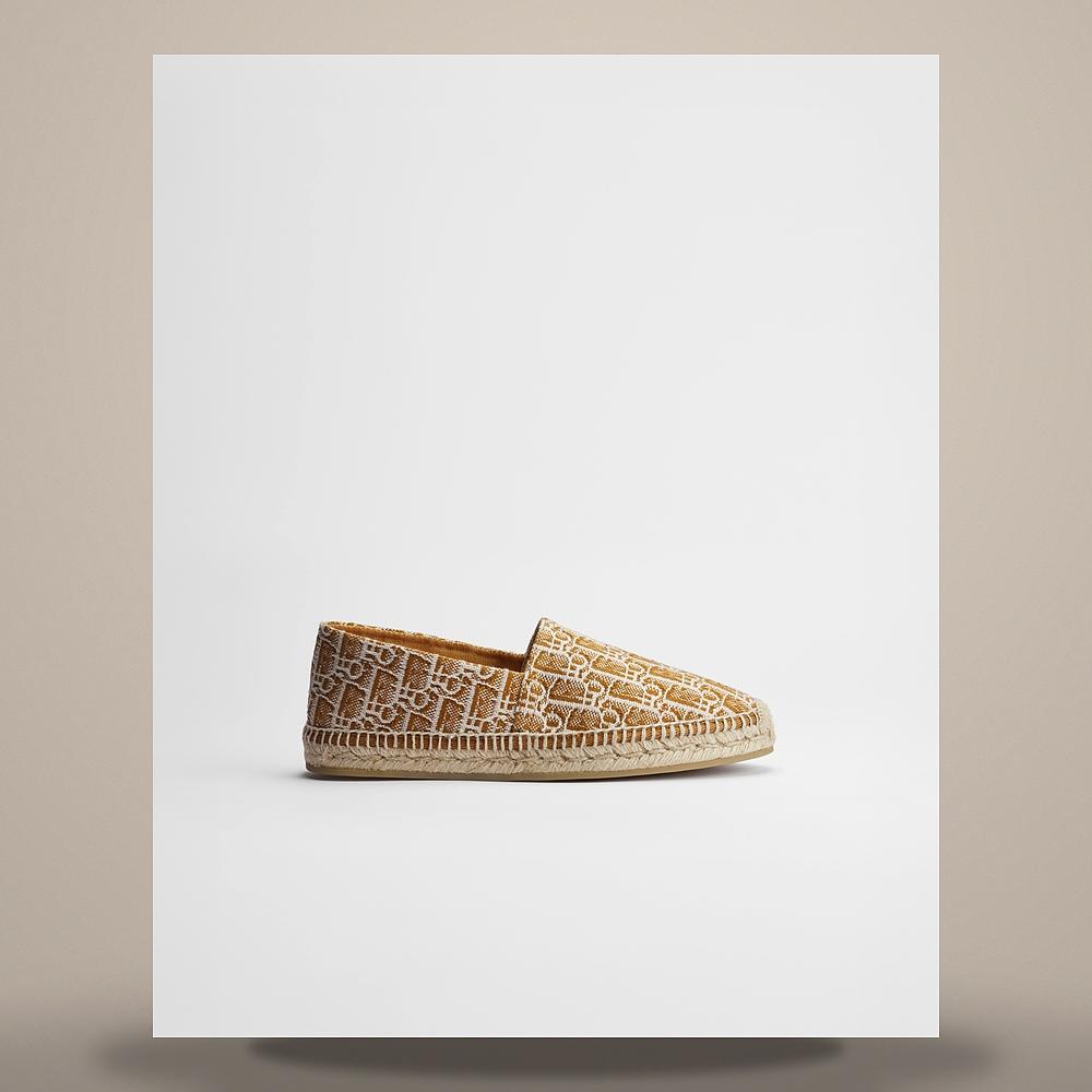 DIOR Sirocco Espadrille Loafers Cognac Brown White Oblique Canvas 3LO194ADX H710