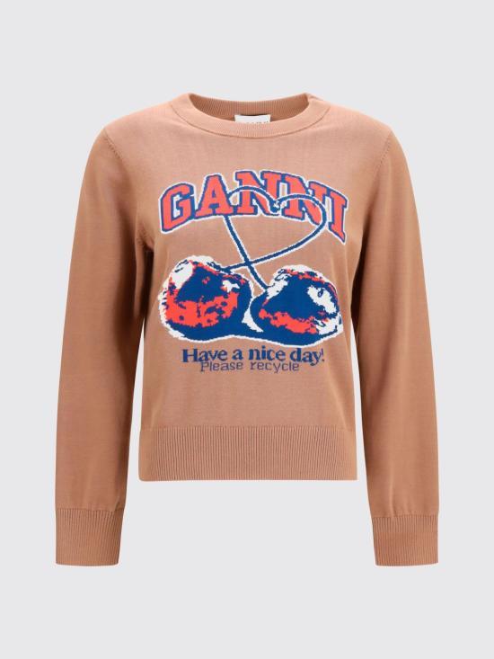 GANNI Camel Wool Blend Crewneck Sweater