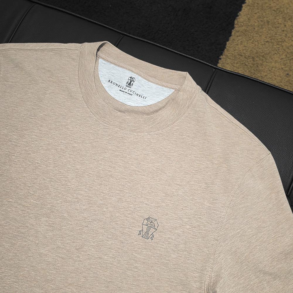 Brunello Cucinelli Logo Cotton Jersey Crewneck T-Shirt Beige