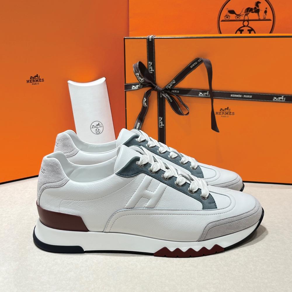 HERMES Trail Sneakers Calfskin White Multi-Color Low-Top Men’s