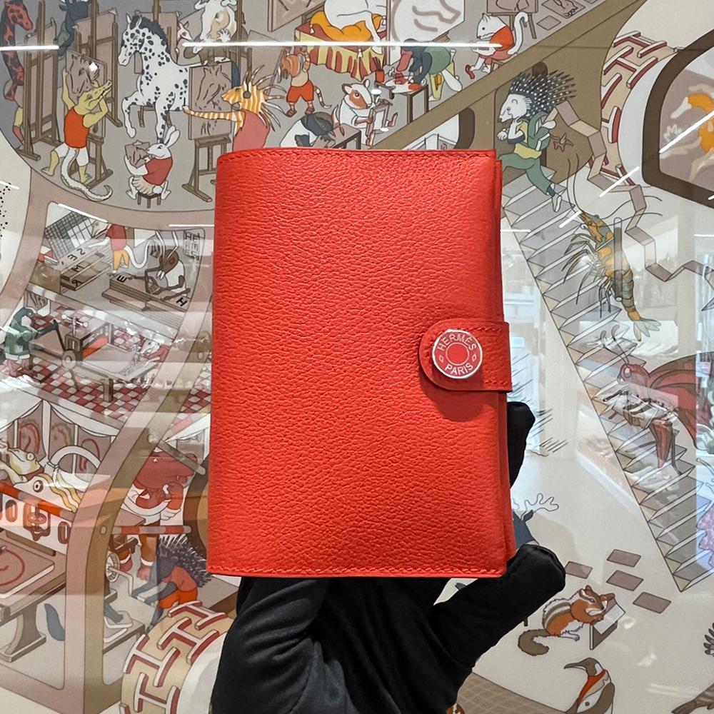 HERMES Coral Red Epsom Calfskin RMS Passport Holder Wallet Unisex