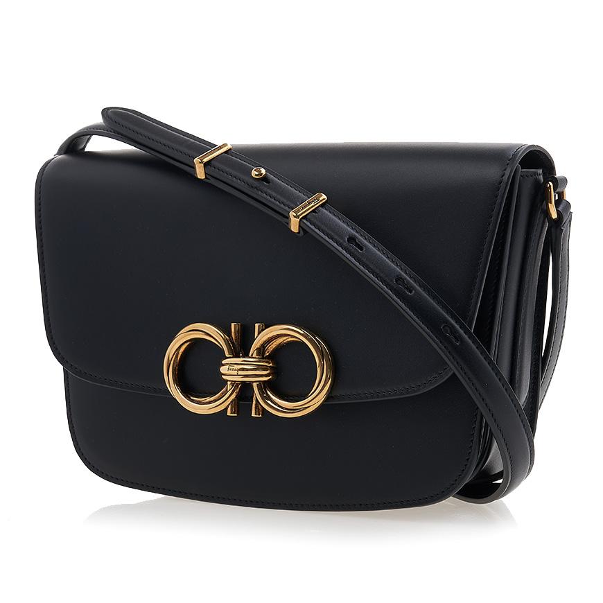 Ferragamo Trapezio Leather Shoulder Bag for Women 21 2915 NERO 0759127