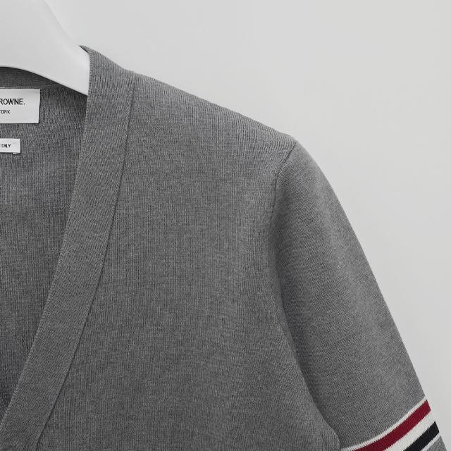 THOM BROWNE Milano Knit Tricolor Armband Cardigan Gray Unisex
