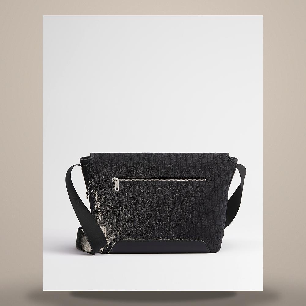DIOR Black Oblique Jacquard Zipped Flap Messenger Bag Medium
