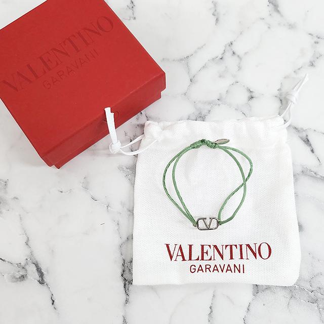 VALENTINO V Logo Signature Knotted Bracelet Unisex Adjustable Green