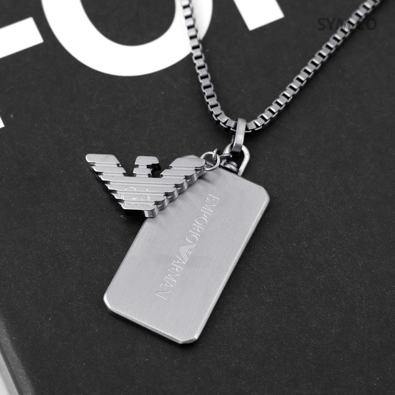 Emporio Armani Eagle Emblem Silver-Tone Double Dog Tag Steel Necklace EGS3167