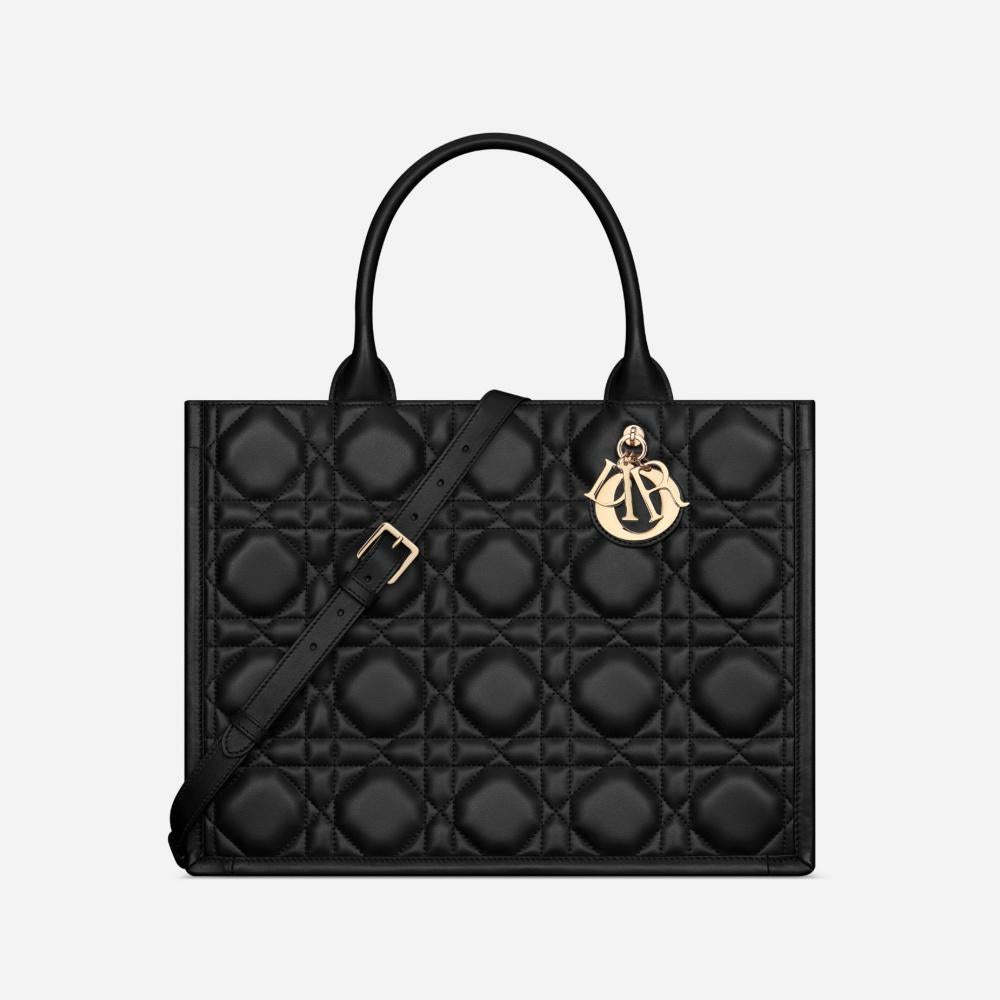 DIOR Leather Book Tote Medium Women’s Tote Bag Black White M1324OWHP
