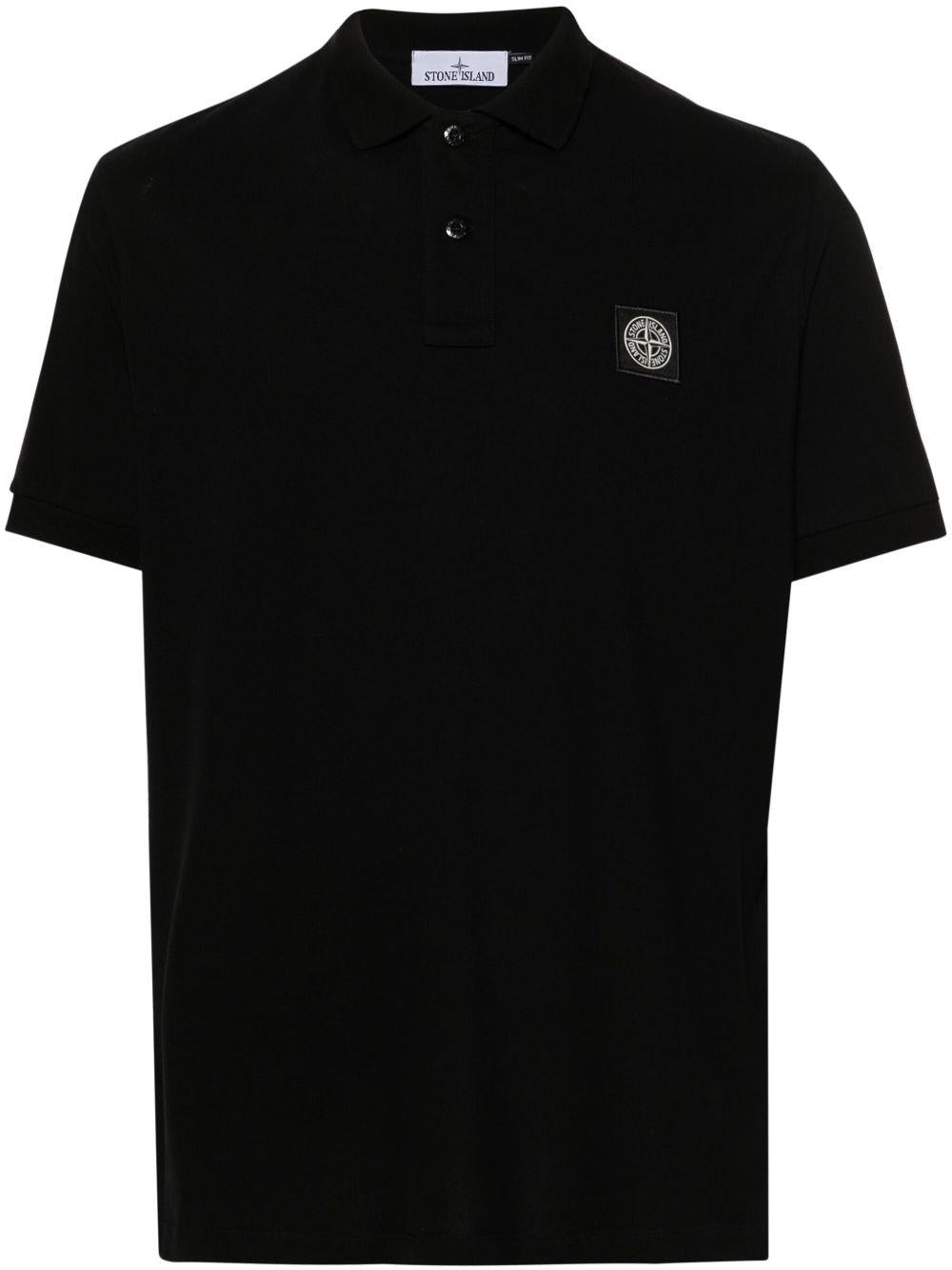 STONE ISLAND Cotton Pique Polo Shirt Black Men’s