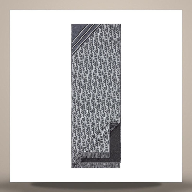 DIOR Oblique Scarf Gray White Wool