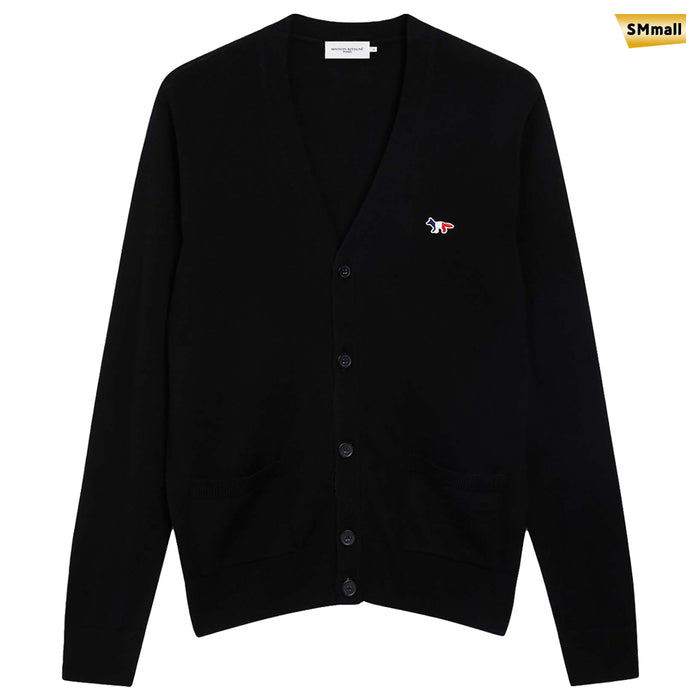 Maison Kitsune Men's Tricolor Fox Patch Cardigan FU00501KT1036 BLACK