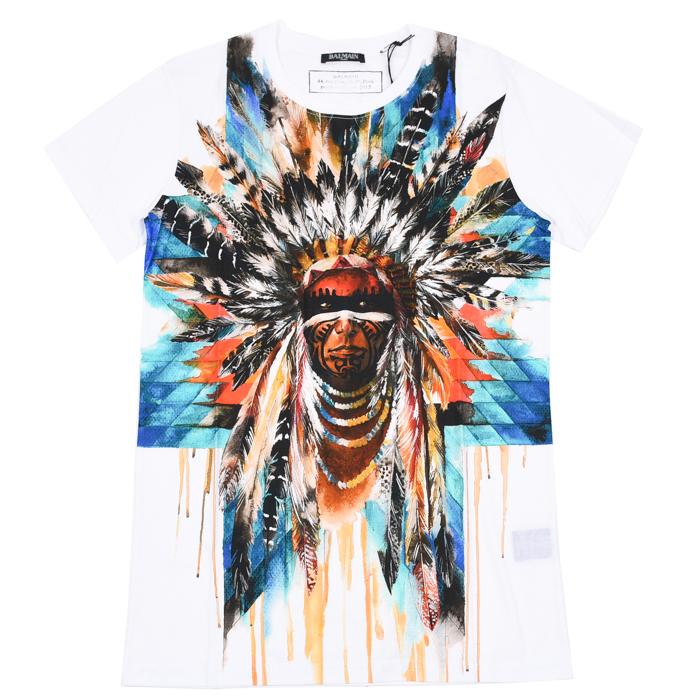 Balmain Indian Print Short Sleeve T-Shirt Women White
