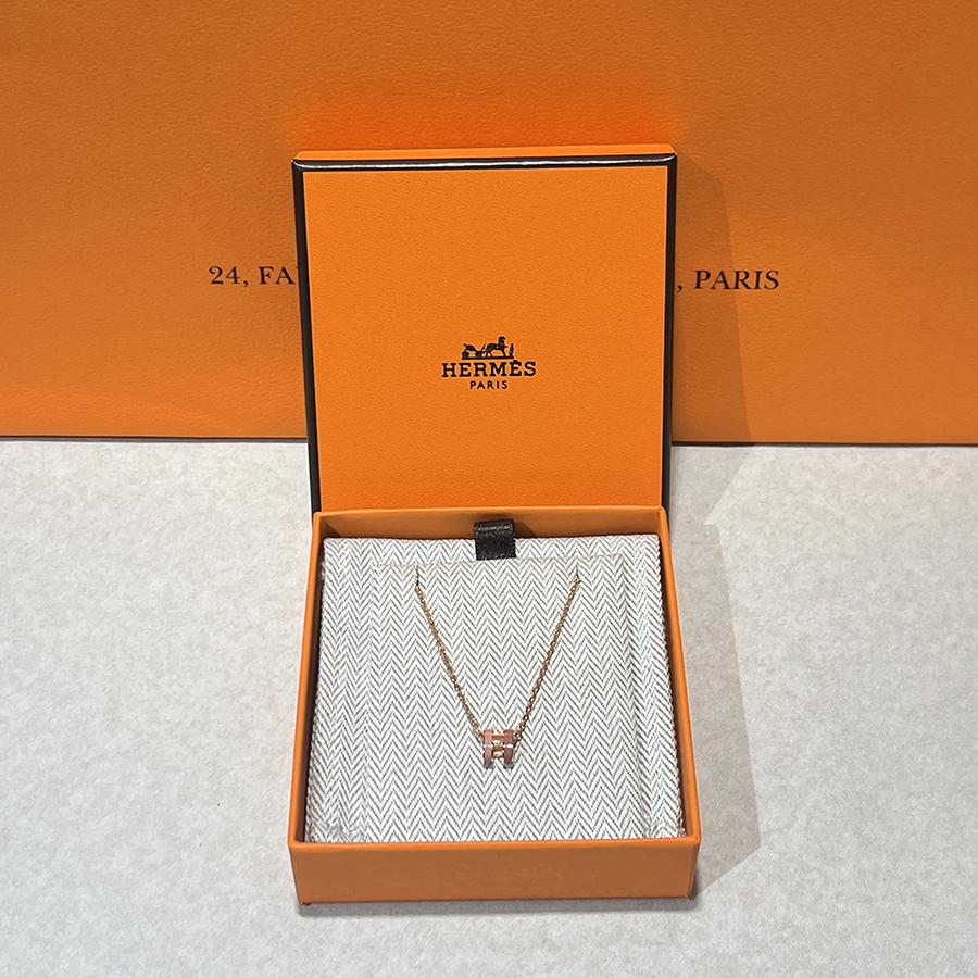 HERMES Mini Pop H Two-Tone White Pink Rose Gold Necklace