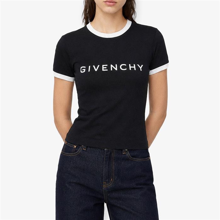 GIVENCHY Logo Ringer Women’s T-Shirt White Black Cotton