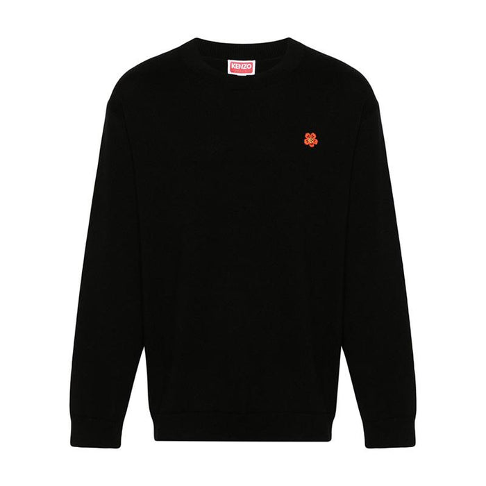 KENZO Boke Flower Patch Wool Crewneck Sweater Black FE5 5PU381 3LB 99J