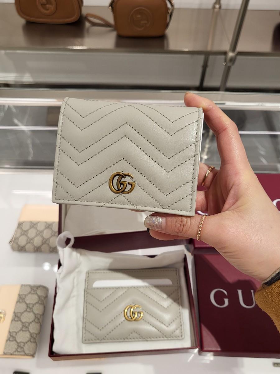 GUCCI GG Marmont Light Beige Leather Card Case Compact Wallet