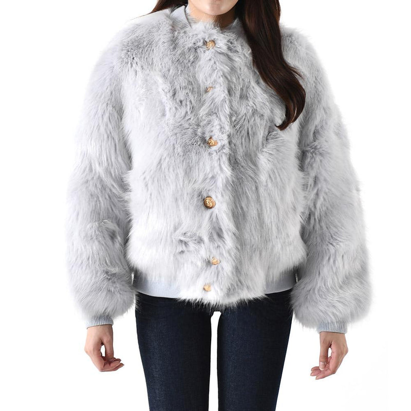 Balmain Blue Fur Bomber Jacket