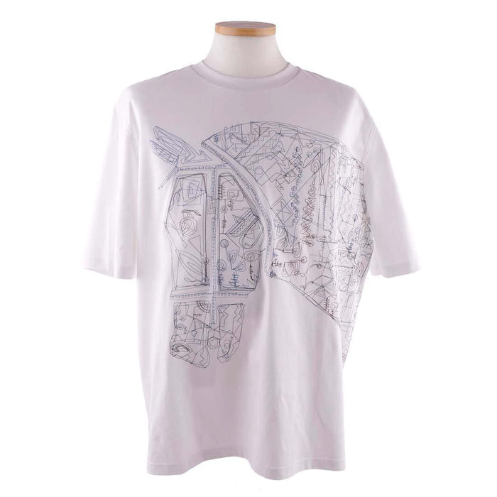 HERMES Quadrige Embroidered Cotton Short Sleeve T-Shirt White