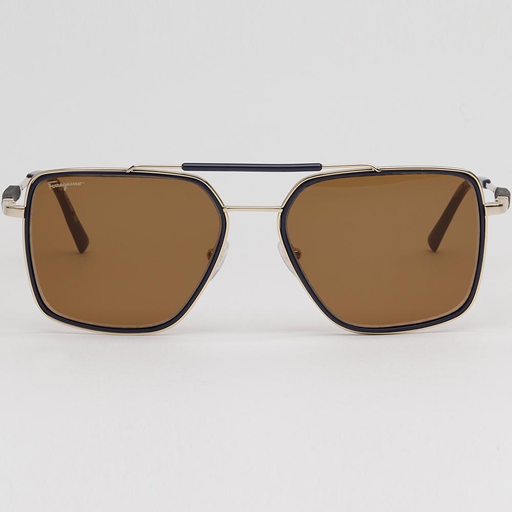 Ferragamo Titanium Double Bridge Oversized Aviator Sunglasses SF298S 743