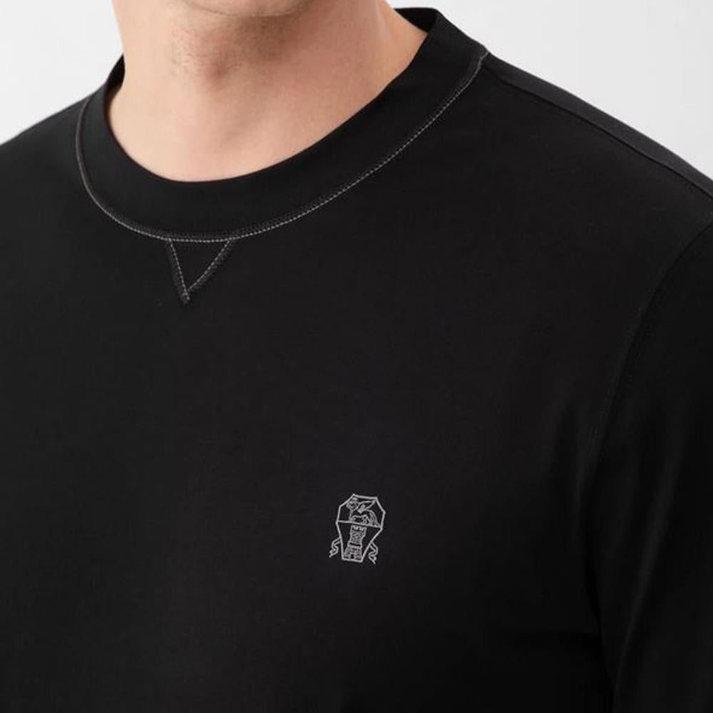 Brunello Cucinelli Logo Cotton Jersey Crewneck T-Shirt Navy Blue