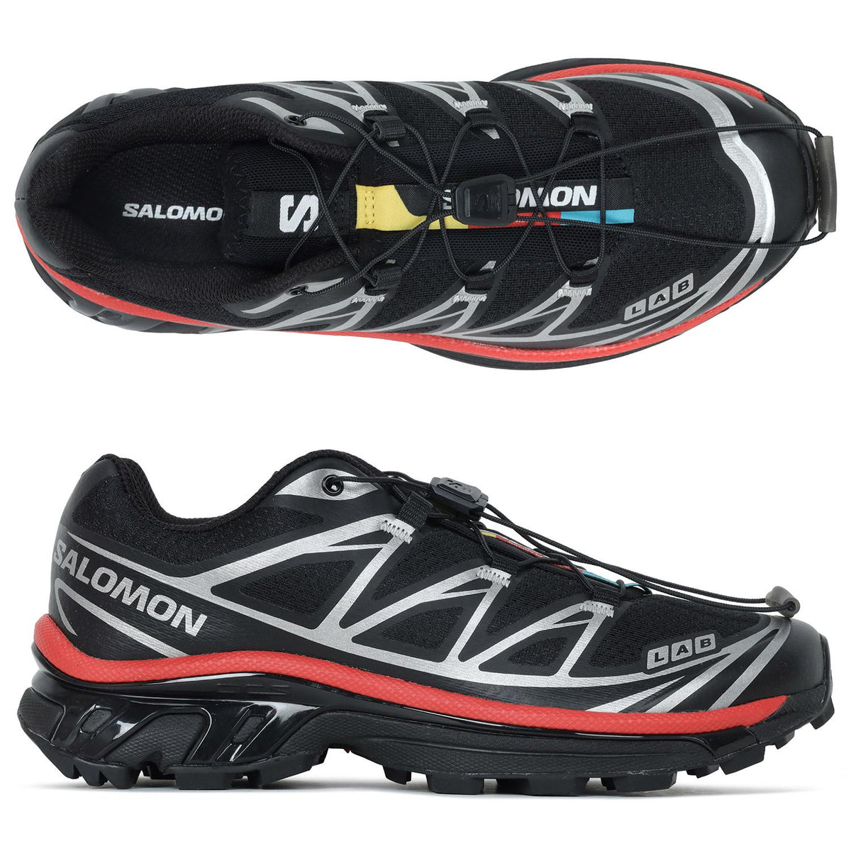 SALOMON Black Red Silver XT-6 Low-Top Sneakers