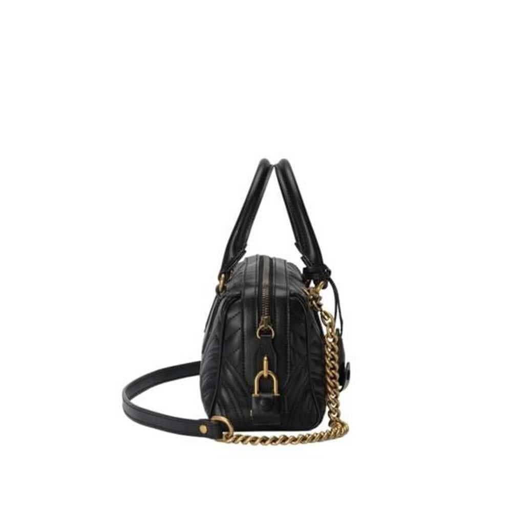 GUCCI GG Marmont Small Top Handle Tote Bag Black Leather