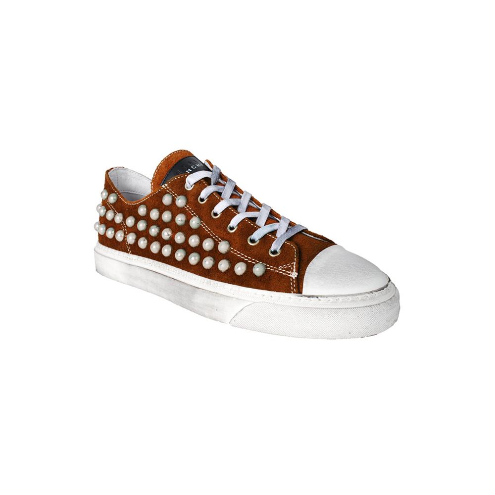 Gienchi Brown Velour Round Studded Vintage Low-Top Sneakers