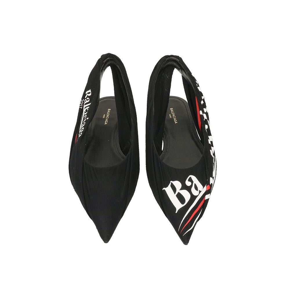 BALENCIAGA Logo Flat Slingback Sandals Black