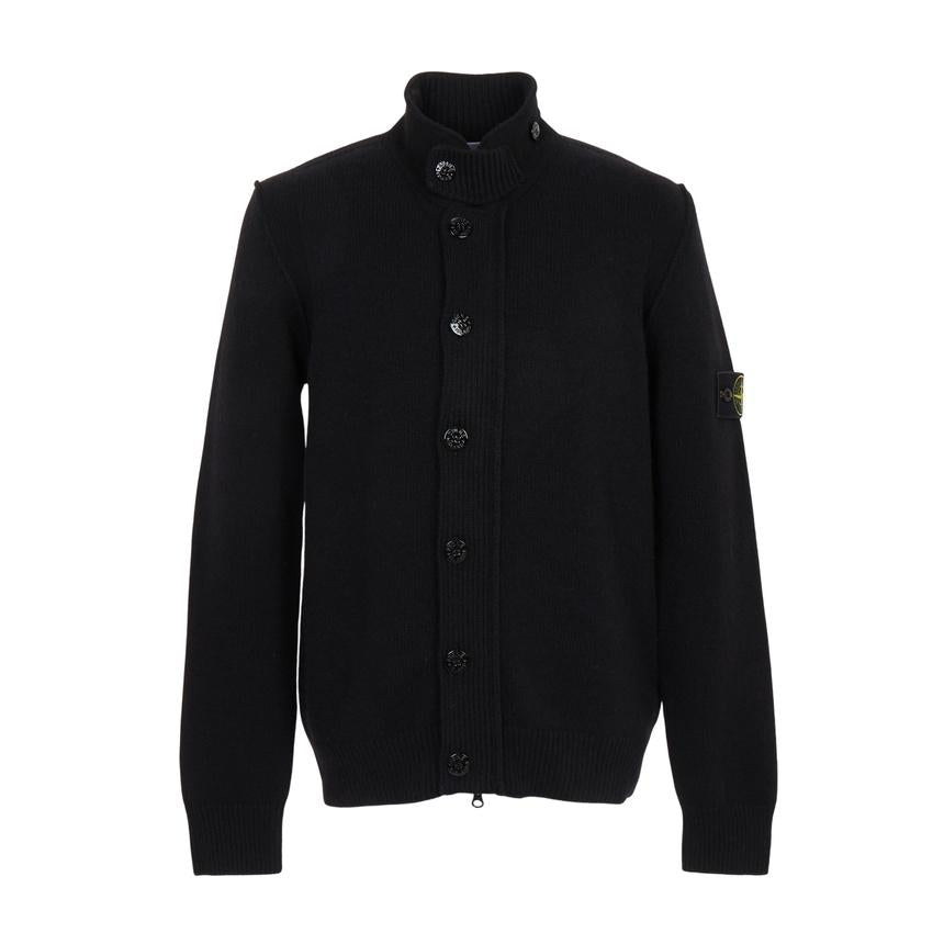 STONE ISLAND Black Zip-Up Knit Cardigan for Men