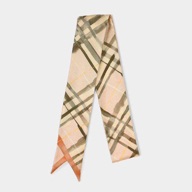 BURBERRY Skinny Reversible Check Silk Scarf