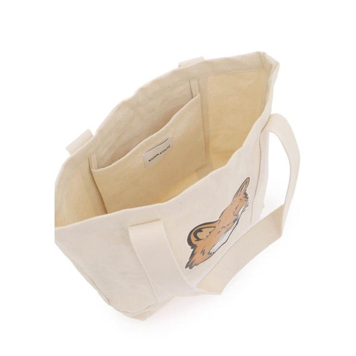 Maison Kitsune Fox Head Ecru Canvas Unisex Tote Bag