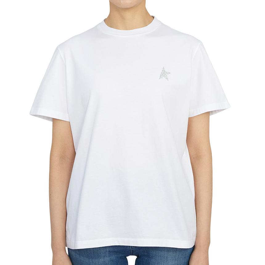 GOLDEN GOOSE Womens Short Sleeve T-Shirt White Cotton Tee