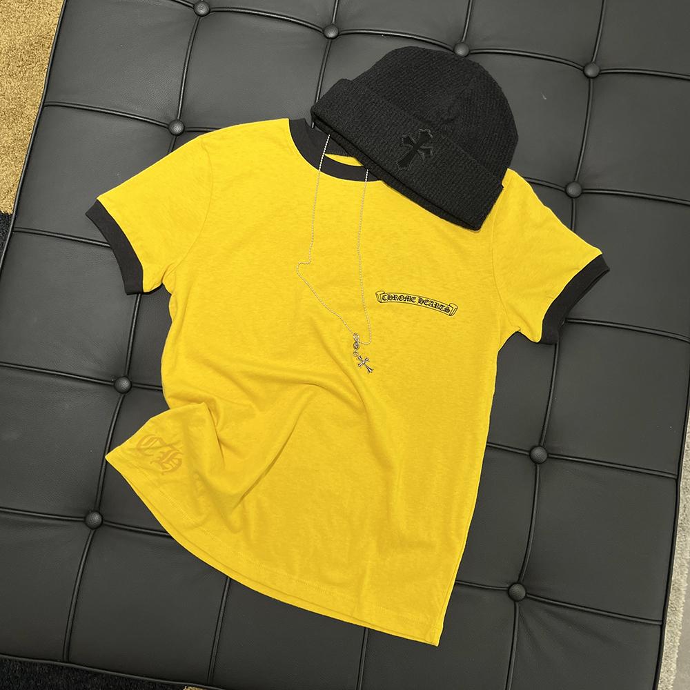 Chrome Hearts Horseshoe Roller Skate Ringer Short Sleeve T-Shirt Yellow Black