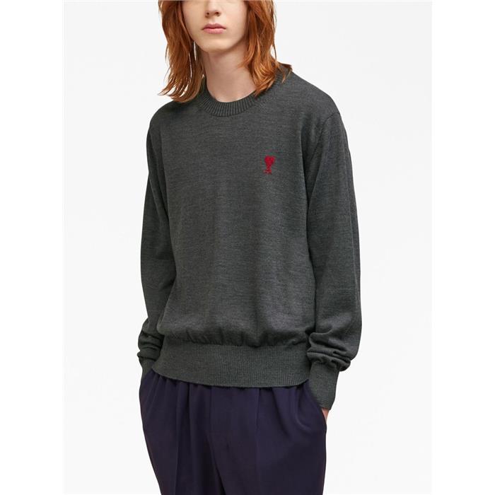 AMI Heart Logo Embroidered Merino Wool Crewneck Sweater HKS111 KN0025