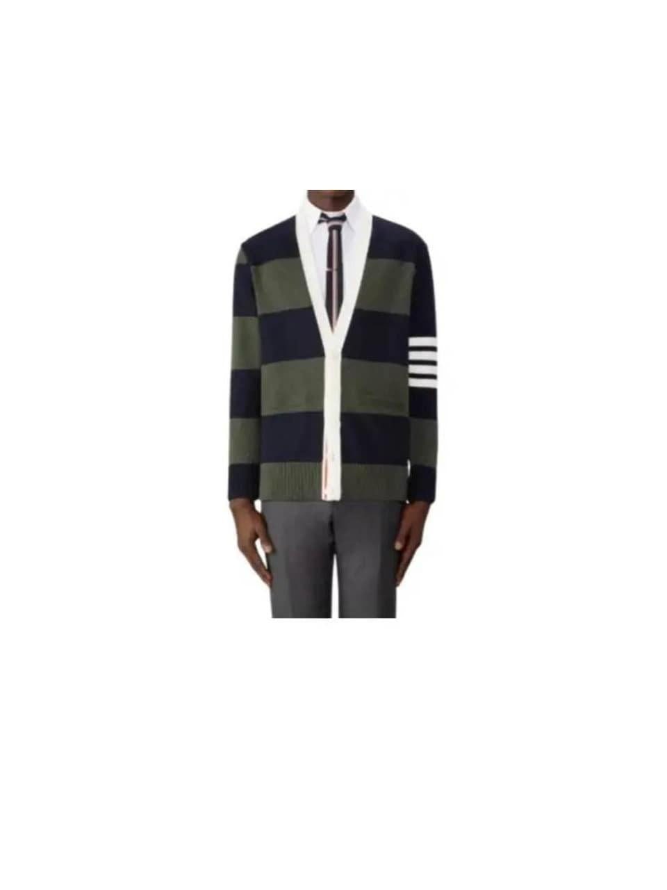 THOM BROWNE Cotton Rugby 4-Bar Rose Icon V-Neck Cardigan