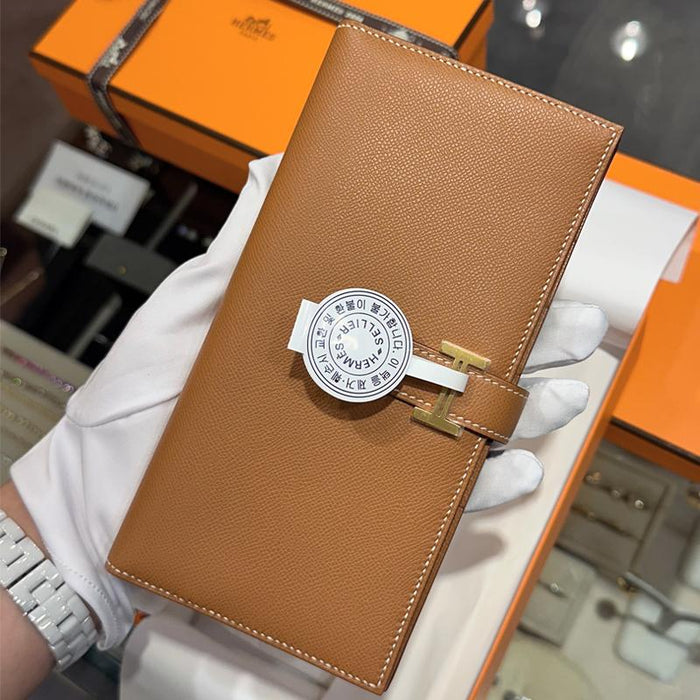 HERMES Gold Epsom Leather Béarn Long Wallet with Gold Hardware