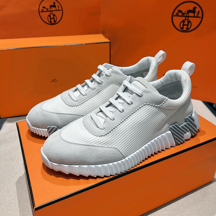 HERMES Bouncing Knit Mesh Low-Top Sneakers All White H Gray Unisex
