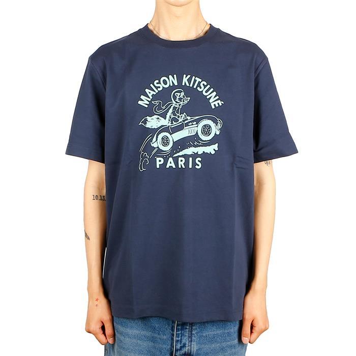 Maison Kitsune Racing Fox Comfort T-Shirt Navy Cotton Men