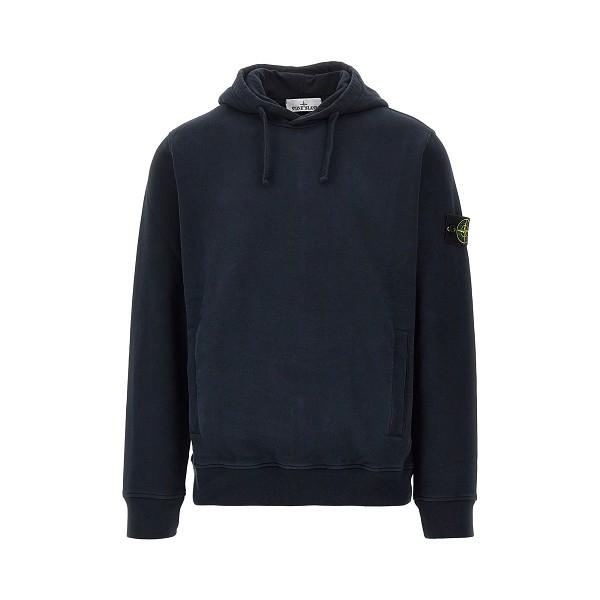 STONE ISLAND Black Cotton Logo Hoodie for Men